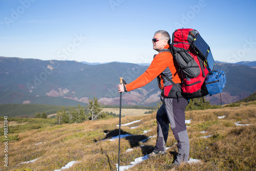 Hiking in Caucasus mountains.