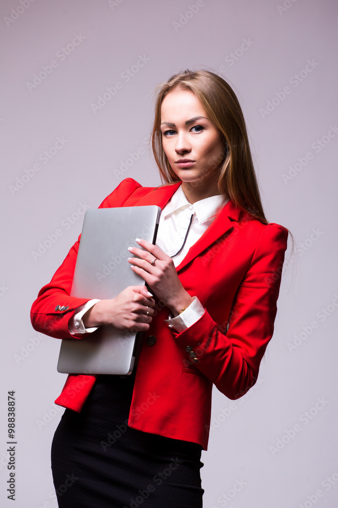 Businesswoman use laptop . Isolated on white background. Businesswoman use laptop . Isolated on white background.