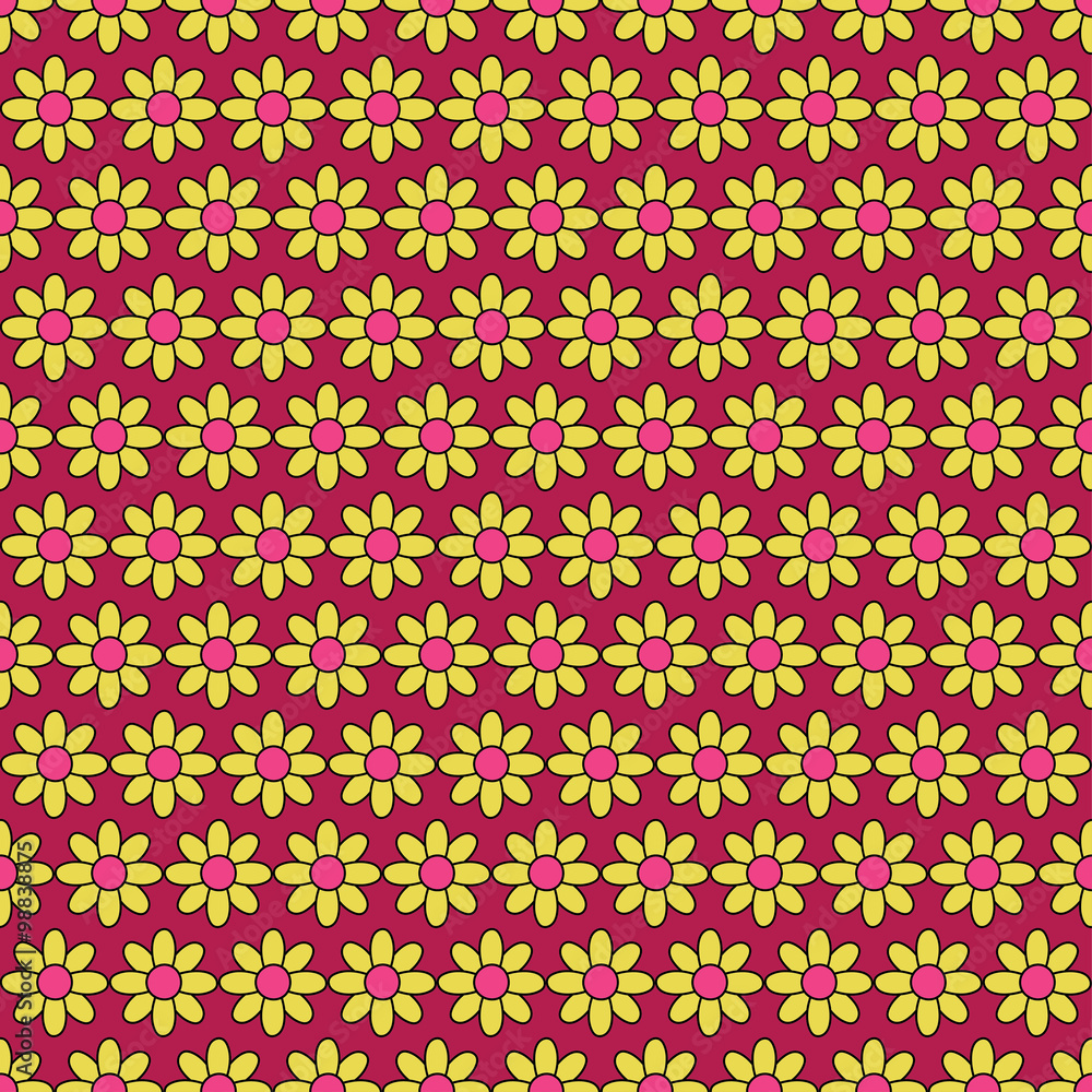 Seamless colorful vector background with decorative daisies