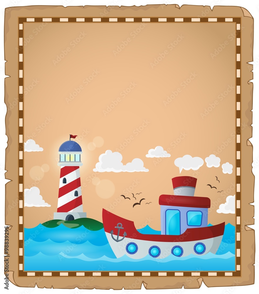 Fototapeta premium Parchment with boat and lighthouse