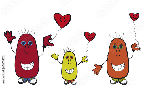 Familia de monstruos con corazones.