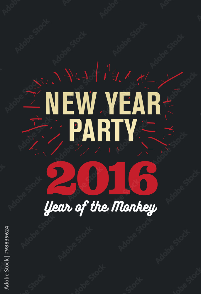 Happy New Year 2016 Flyer, Banner or Pamphlet. Hand drawn fireworks. Eve Party celebration template