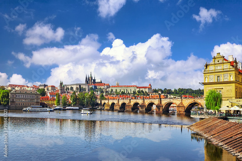 Photography View of Prague Castle and Charles Bridge.Czech Republic.