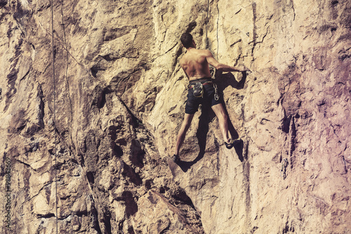 Man standing during mountain climbing.