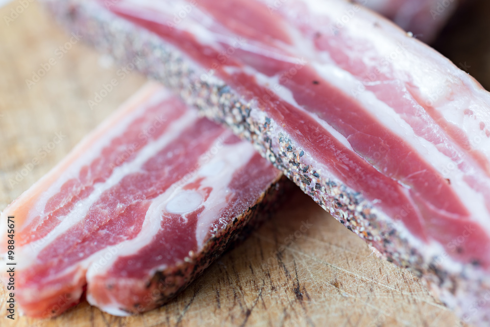 Detail of raw bacon