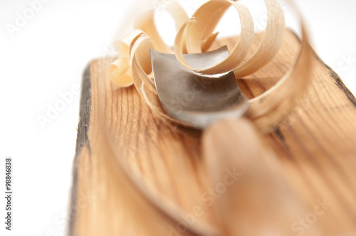 Tool Chisel. Wood shavings in a carpenter's masterpiece.