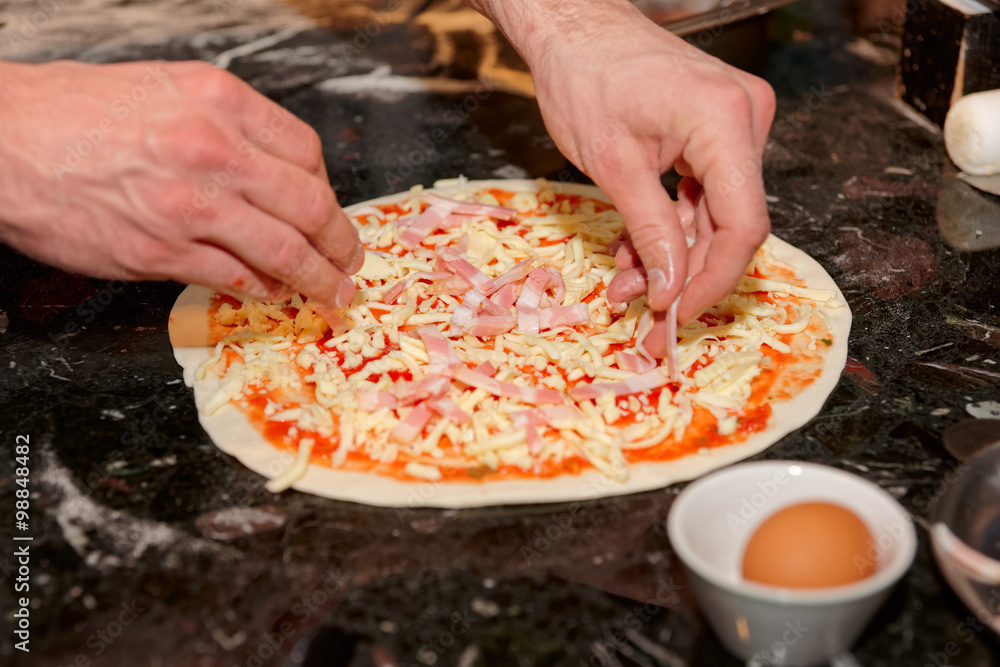 Pizza making in a restaurant