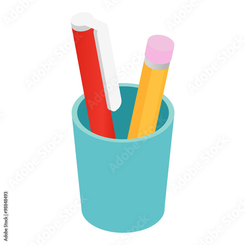 Pen pencil in cup isometric 3d
