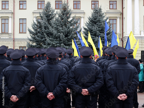 Ceremony of taking oath by the new patrol police in Khmelnytskyi, Ukraine