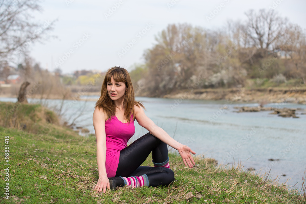 Young cute girl on walk in park