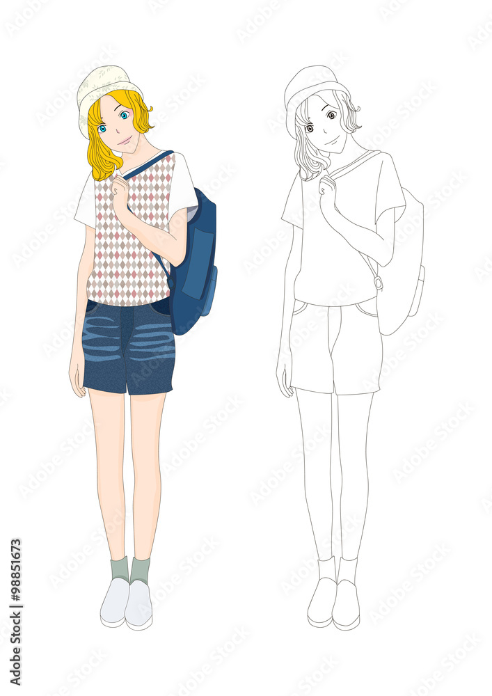 Girl Denim Fashion Caucasian No.3 Vector Illustration Girl Denim Fashion Caucasian No.3 Vector Illustration