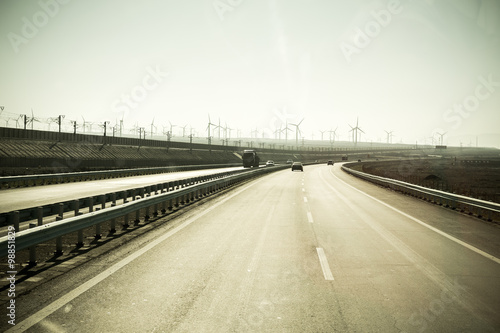 Windmills for electric power production, Zaragoza province, Arag photo