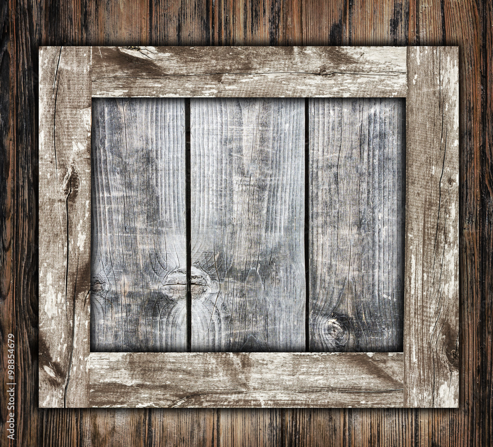 Fototapeta premium Wooden frame box template. Made with three different types of wood.