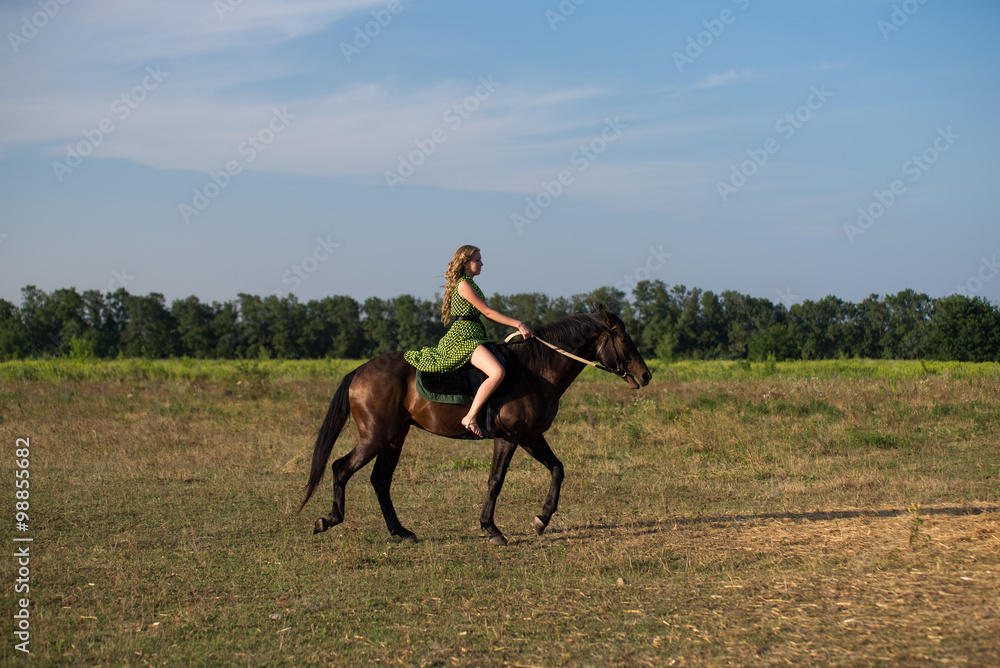 Young beautiful girl with a horse on nature Young beautiful girl with a horse on nature
