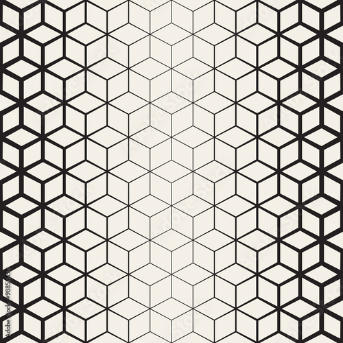 Fototapeta Naklejka Na Ścianę i Meble -  Vector Seamless Black And White Rhombus Geometric Halftone Gradient Line Pattern
