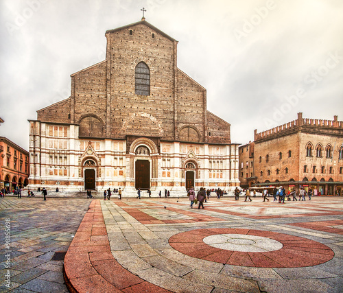 San Petronio basilica in Bologna and Crescentone flooring squared format canvas photo