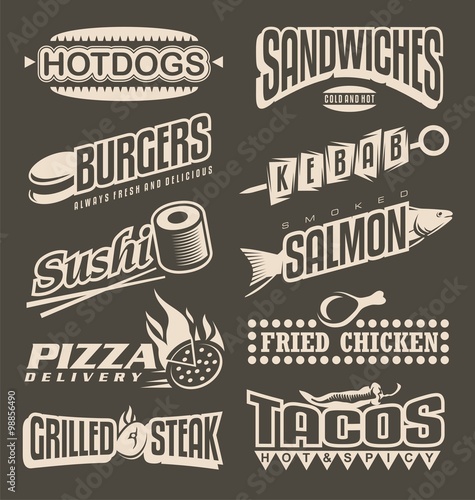 Fast food menu labels collection