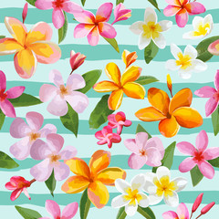 Tropical Flowers and Leaves Geometric Background