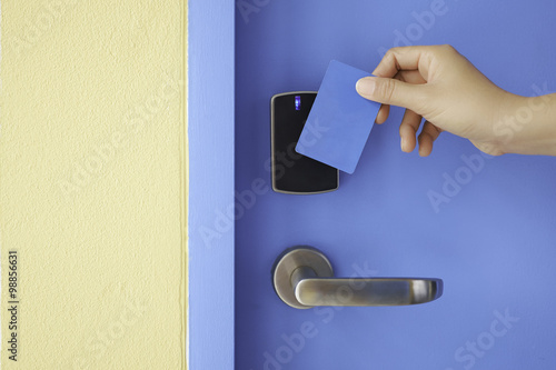 right hand hold access control card to key pad lock