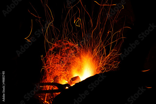 Red hot lines sparks on a black background