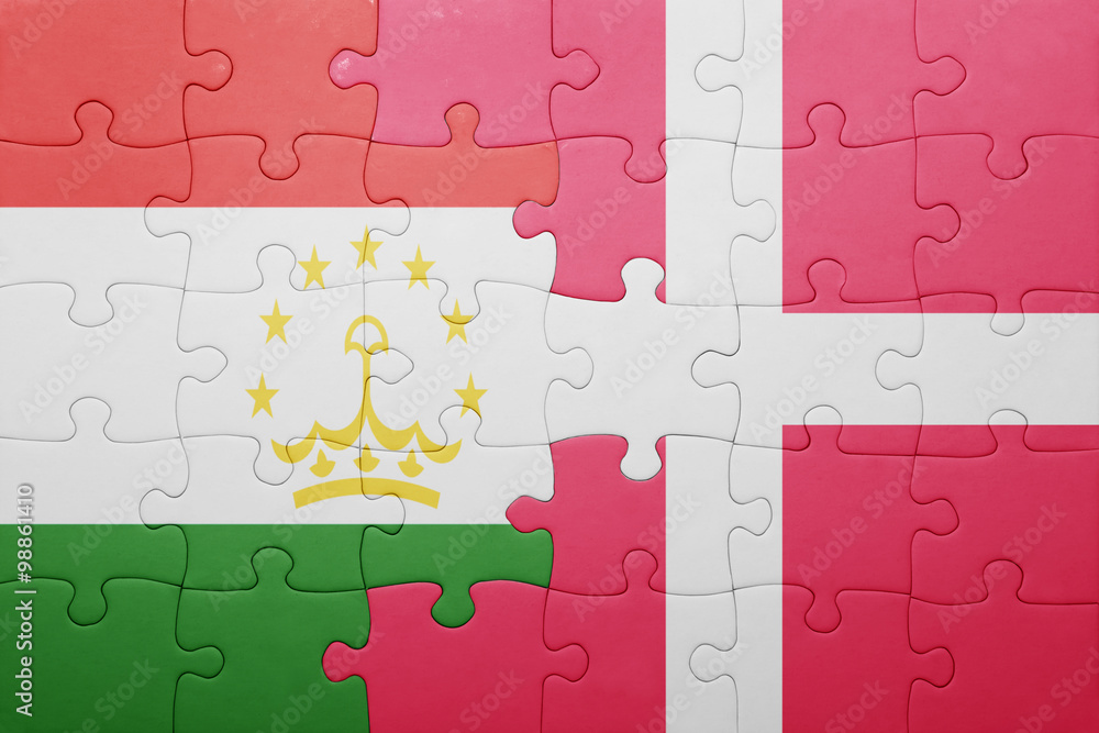 puzzle with the national flag of tajikistan and denmark puzzle with the national flag of tajikistan and denmark