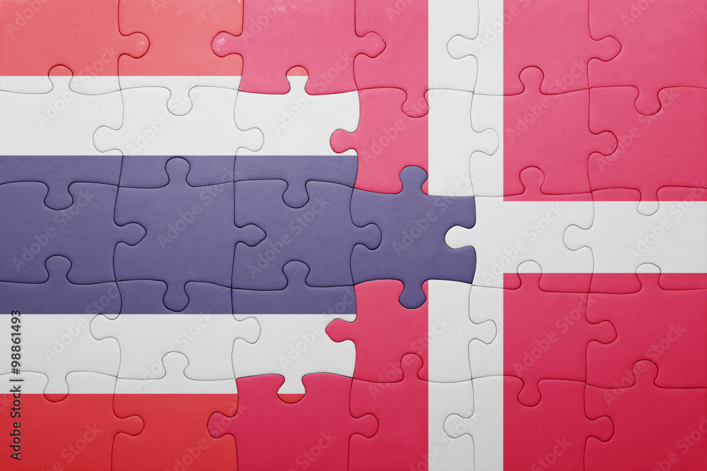 puzzle with the national flag of thailand and denmark puzzle with the national flag of thailand and denmark