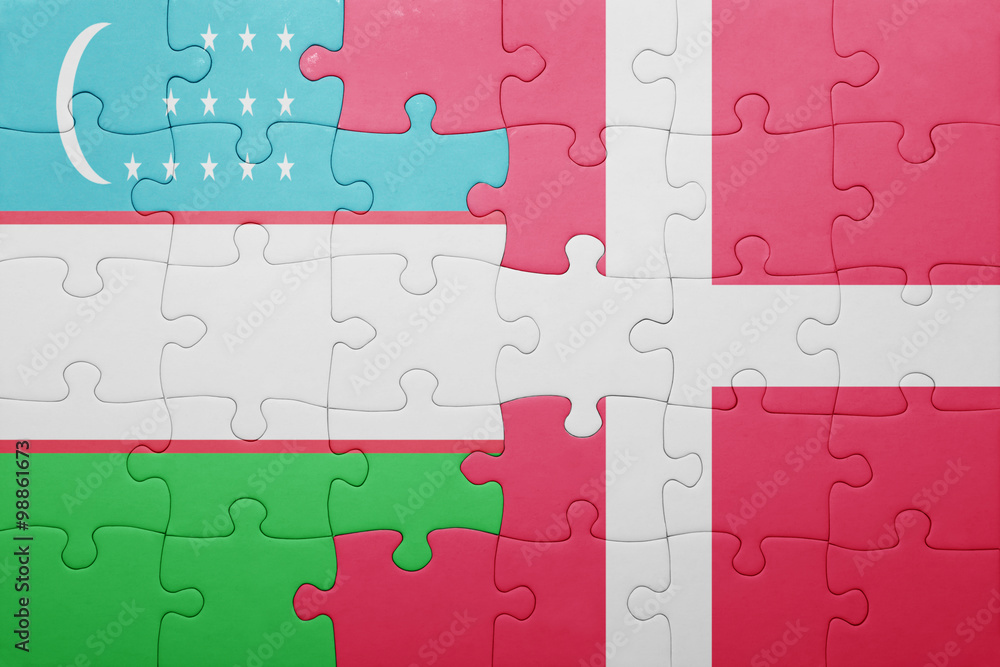 puzzle with the national flag of uzbekistan and denmark puzzle with the national flag of uzbekistan and denmark