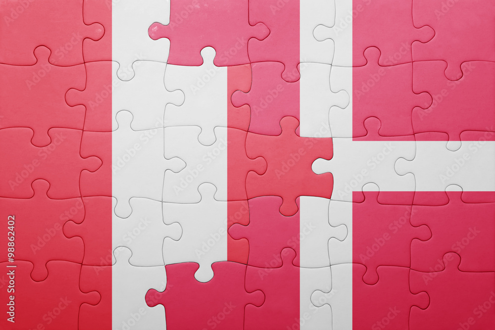 puzzle with the national flag of peru and denmark