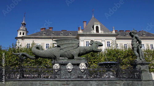 Lindworm Fountain in Klagenfurt, Austria. photo