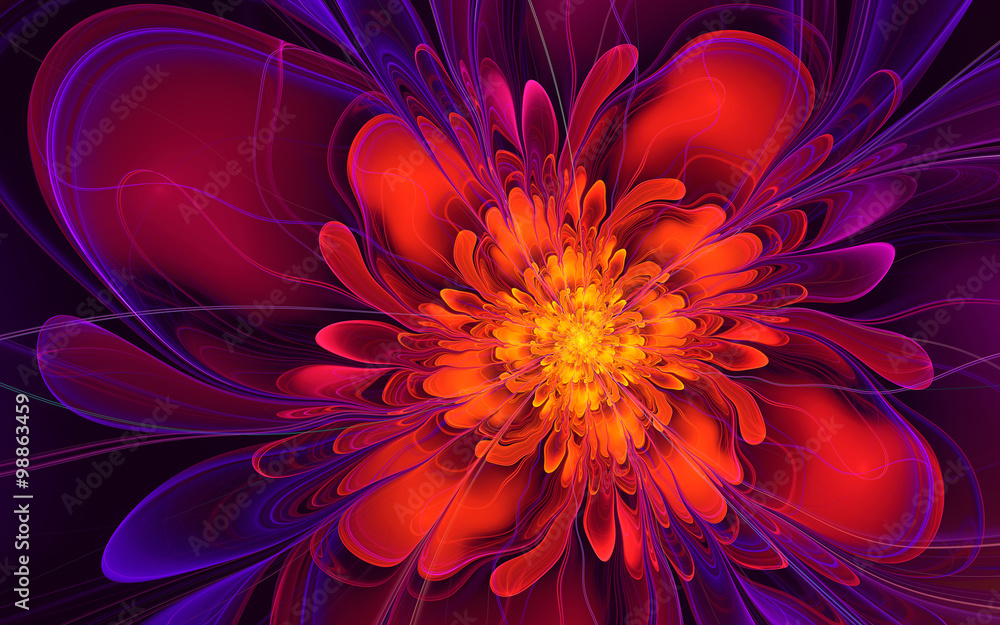 Abstract fractal background, wavy red-purple flower Abstract fractal background, wavy red-purple flower