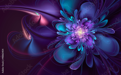 Abstract fractal background, wavy cyan-violet flower