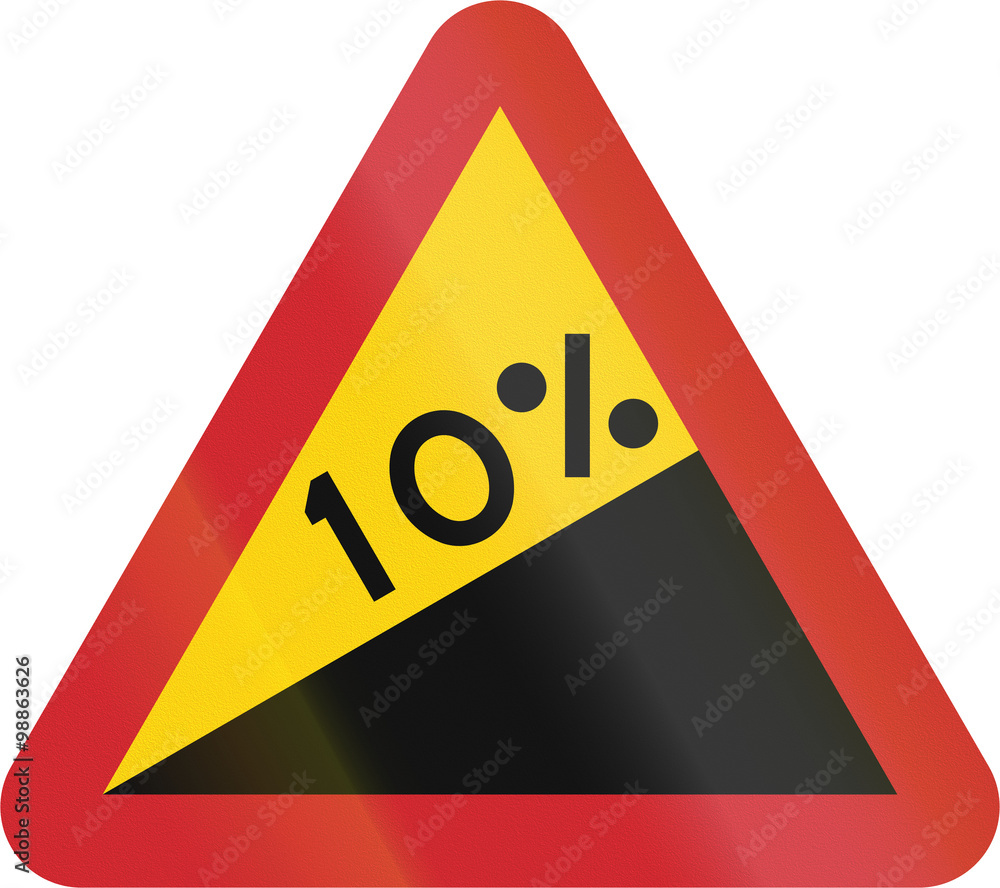 Road sign used in Sweden - Steep hill upwards (10%) Road sign used in Sweden - Steep hill upwards (10%)