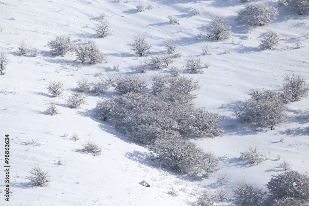 Snowy mountainside in winter Snowy mountainside in winter