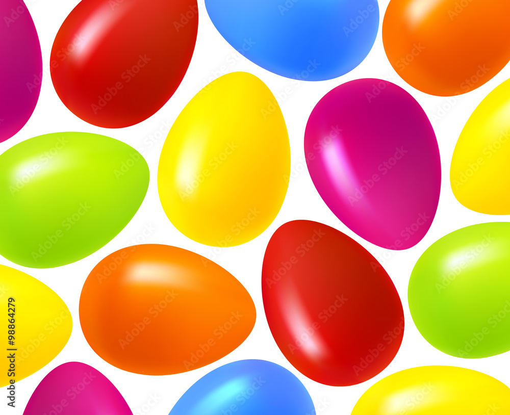 Festive Easter background. Multi-colored Easter eggs on a white background