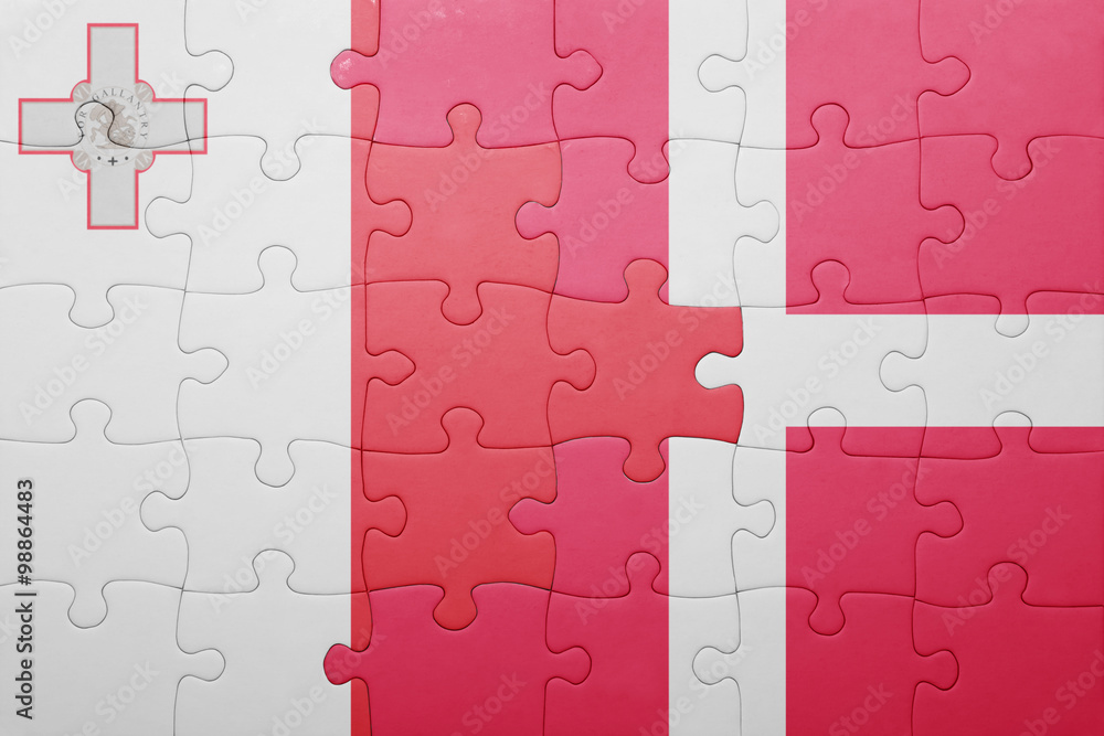 puzzle with the national flag of malta and denmark puzzle with the national flag of malta and denmark