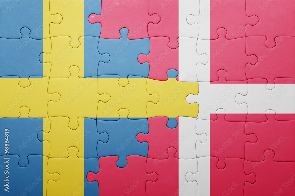 puzzle with the national flag of sweden and denmark puzzle with the national flag of sweden and denmark