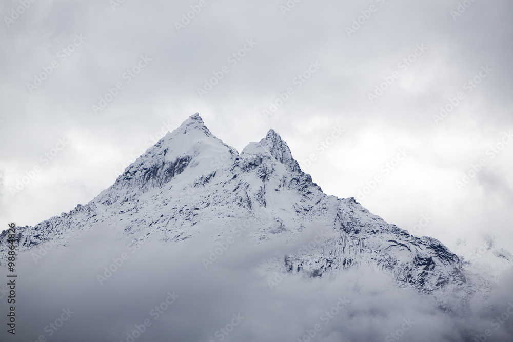 Snow covered mountain peak in the Cordillera Blanca, Peru