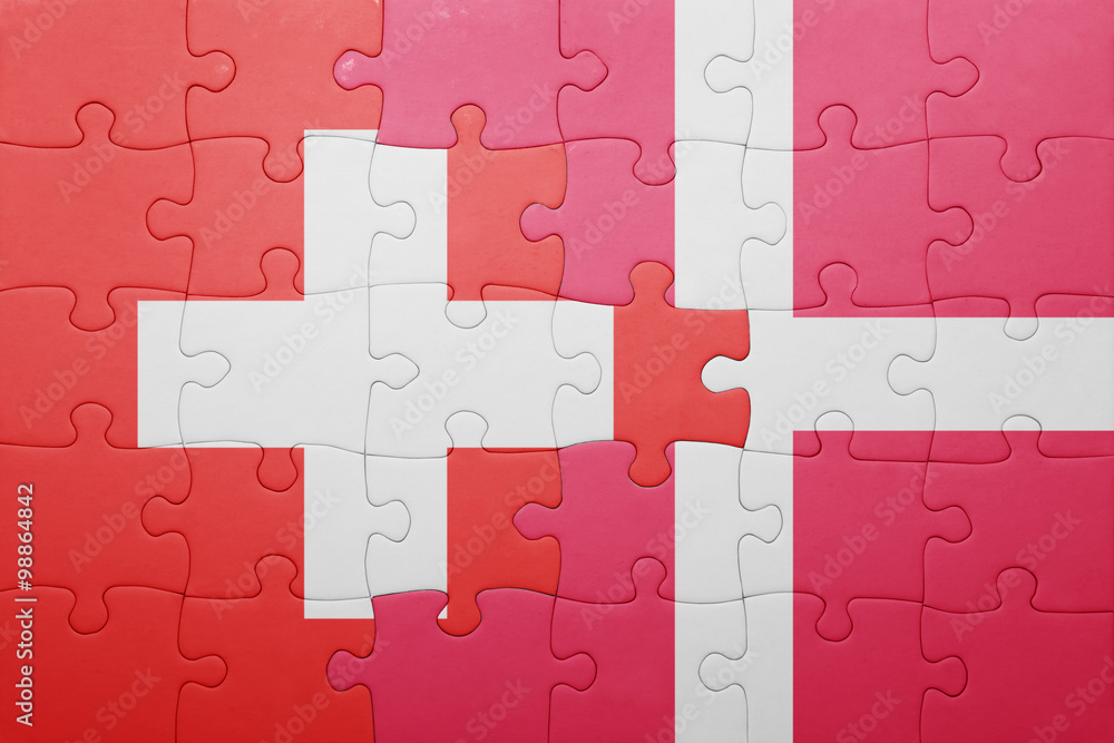 puzzle with the national flag of switzerland and denmark puzzle with the national flag of switzerland and denmark