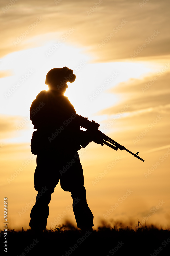 Military soldier silhouette with machine gun Military soldier silhouette with machine gun