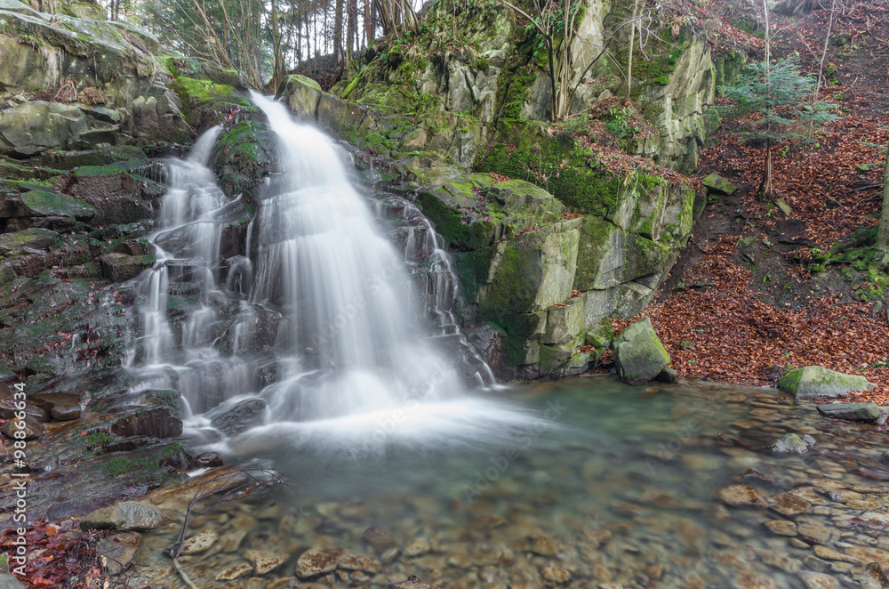 Fototapeta premium Waterfall Wielki in Obidza, Beskid Sadecki mountain range in Polish Carpathian Mountains