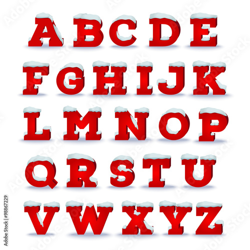 Christmas alphabet with snow cap effect. EPS 10 vector illustration, transparent shadow