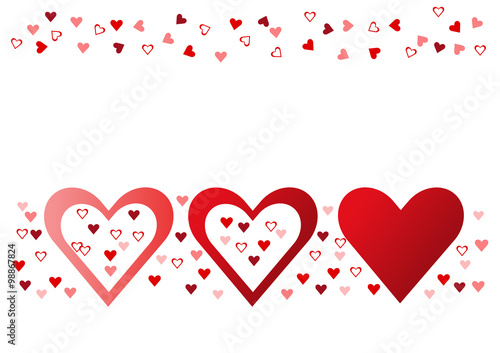 Three red hearts on the white background