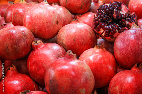 Red and juicy fresh pomegranates