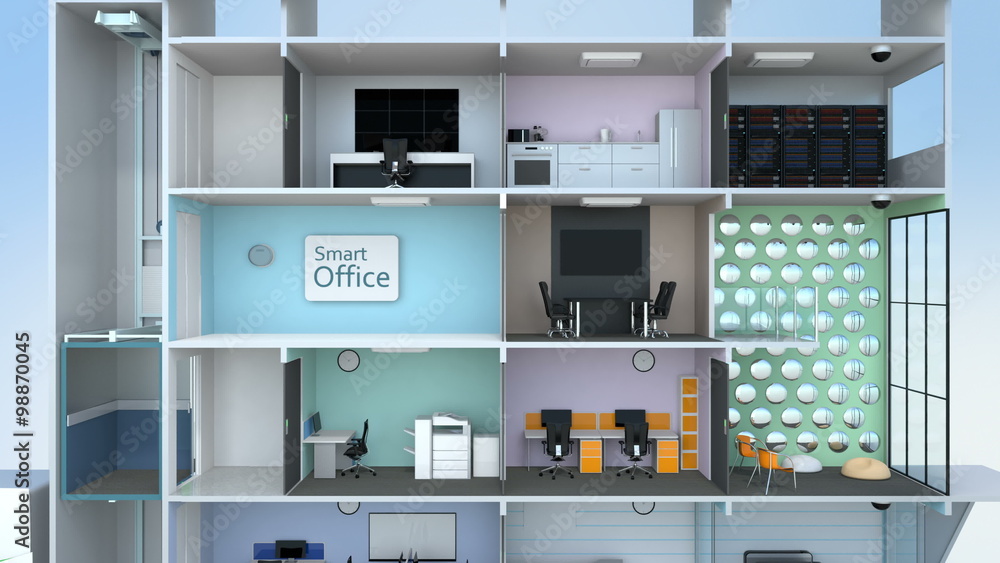 Animation of smart office building concept. The smart office's energy support by solar panel, storage to battery system. Animation of smart office building concept. The smart office's energy support by solar panel, storage to battery system.