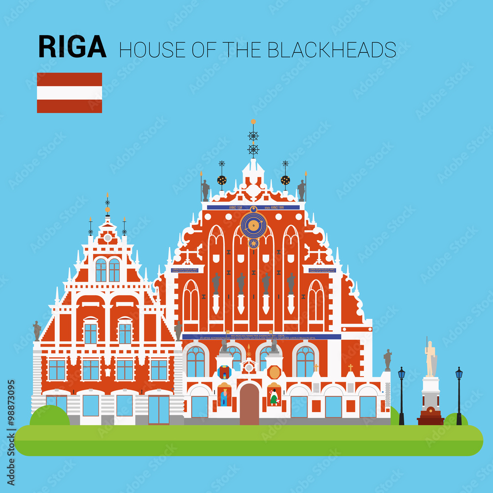 Vector illustration of House of the Blackheads (Riga, Latvia). Monuments and landmarks Collection. EPS 10 file compatible and editable.