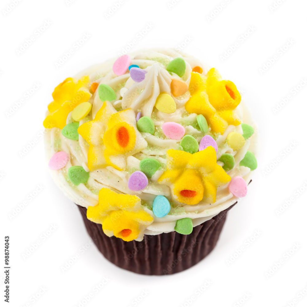Spring Easter Cupcakes on a white background. Selective focus. Spring Easter Cupcakes on a white background. Selective focus.