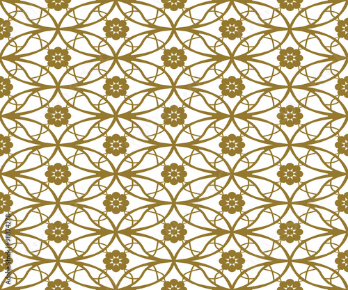 Seamless background image of vintage golden round oval cross flower pattern. 