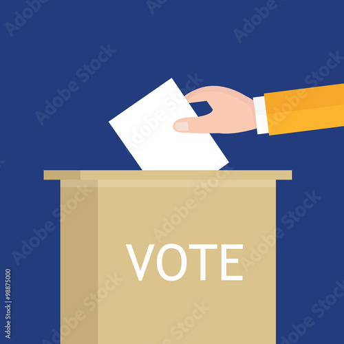 election hand holding ballot paper into box presidential parliament senator vector illustration