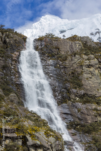 Llanganuco waterfalls in the Cordillera Blanca, Peru