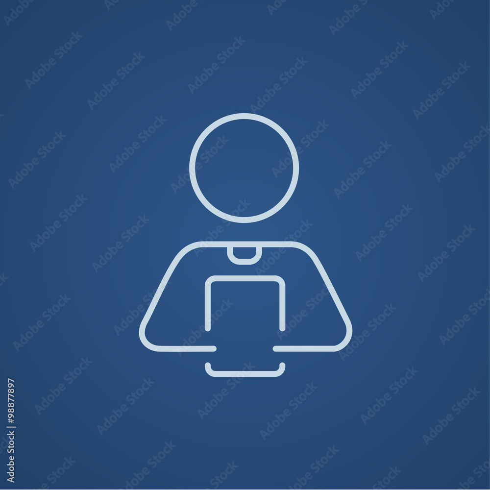 Man holding digital tablet line icon. Man holding digital tablet line icon.